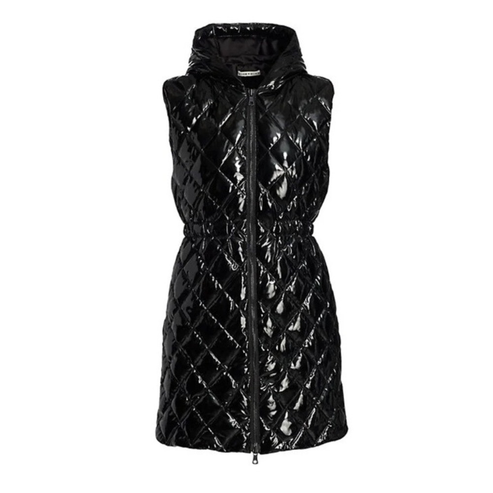 Alice + Olivia Daniel Maxi Black Quilted Hooded‎ Puffer Vest S - Picture 5 of 14